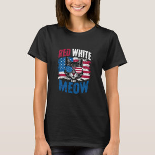Camiseta Vermelho Branco E Meow Gato Americano Orgulho Dos 