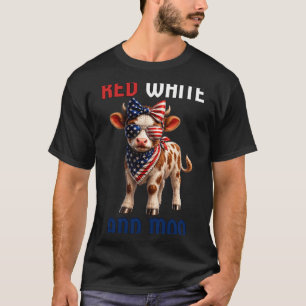 Camiseta Vermelho Branco E Moo Patriótico Vaca Bandeira Dos