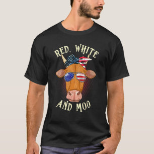Camiseta Vermelho Branco e Moo Vaca Patriótica Bandeira dos