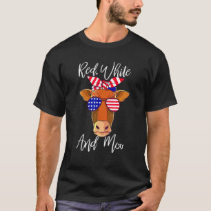 Camiseta Vermelho Branco E Moo Vaca Patriótica Bandeira Dos