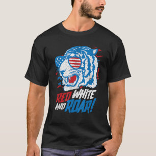 Camiseta Vermelho Branco E Tigre Engraçado 4 De Julho Preda