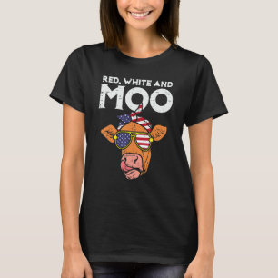 Camiseta Vermelho Branco E Vaca Moo Bandeira Dos EUA 4 De J