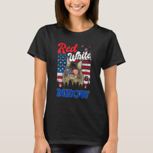 Camiseta Vermelho Branco & Meow 4 de Julho Bandeira dos EUA