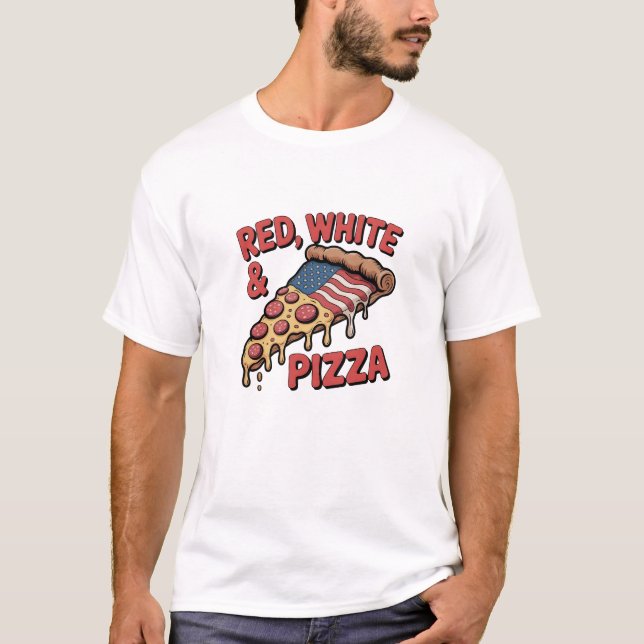 Camiseta Vermelho, Branco & Pizza – Pizza da Bandeira Ameri (Frente)
