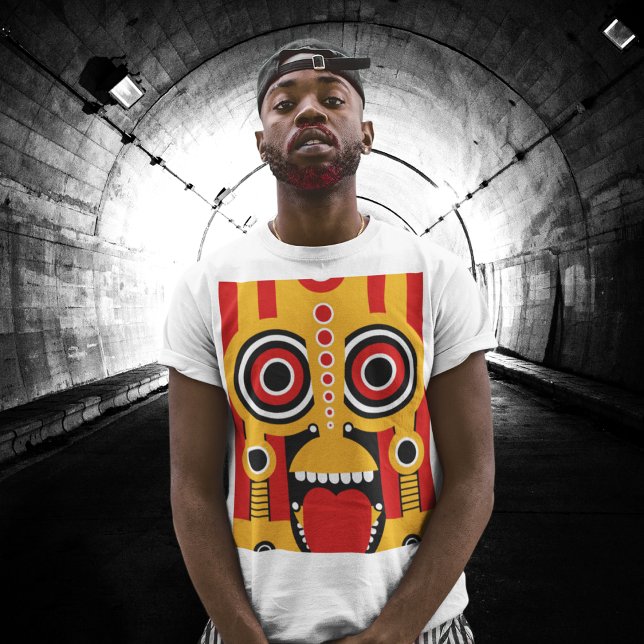 Camiseta Vermelho Com Arte Laranja Tiki (Criador carregado)