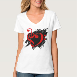 Camiseta Vermelho Coração Musical Limpo e Tripulante