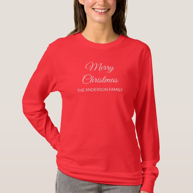 Camiseta Vermelho cranberry sólido moderno feriado de Natal (Frente)