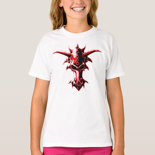 Camiseta Vermelho demoníaco do crânio do dragão (Frente)