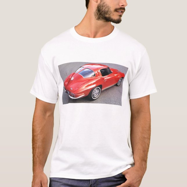 Camiseta Vermelho Dividir Janela Corvette Clássica (Frente)