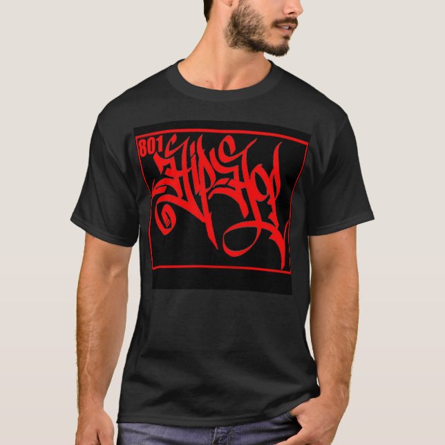 Camiseta Vermelho do t-shirt de 801 Hip Hop no preto (Frente)
