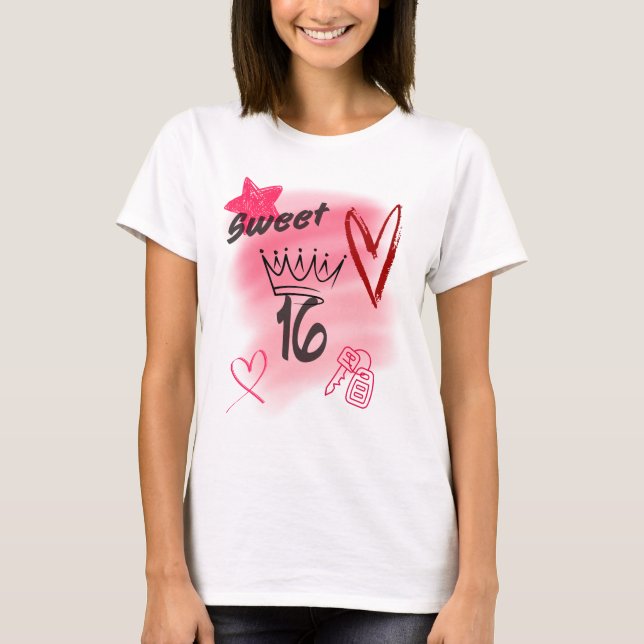 Camiseta Vermelho Doce 16 Aerógrafo Estético Coroado (Frente)