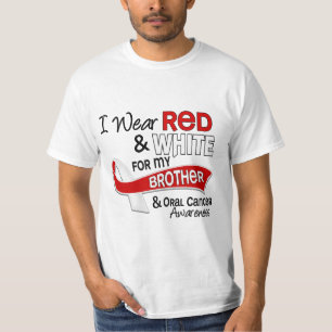 Camiseta Vermelho e branco para meu cancer oral do irmão 42