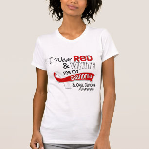 Camiseta Vermelho e branco para o cancer oral da avó