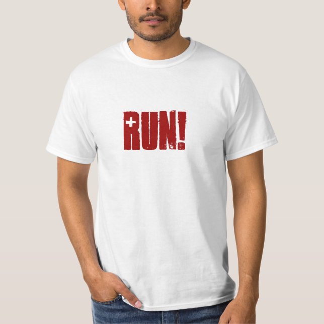 Camiseta vermelho engraçado "funcionamento!" Funcionamento (Frente)