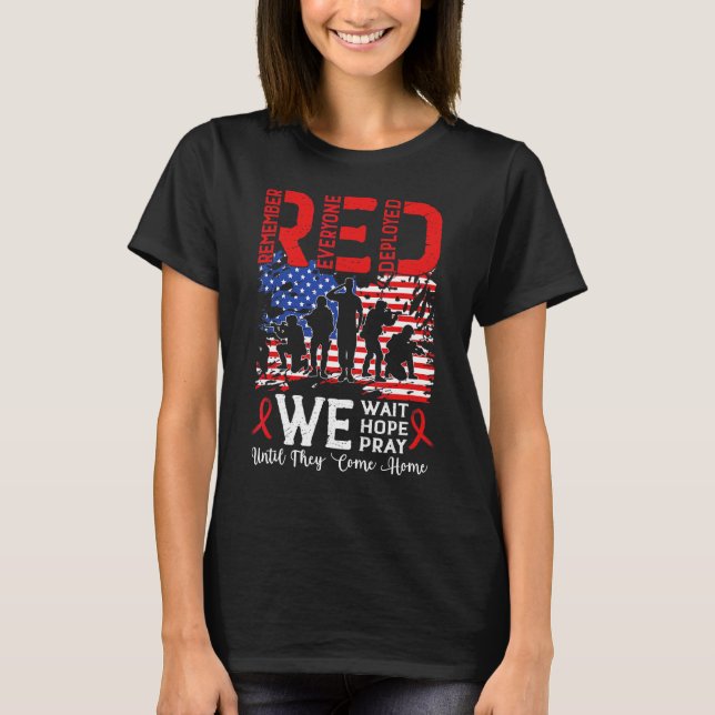 Camiseta Vermelho Esperamos Esperar Que Rezemos Até Que Ele (Frente)