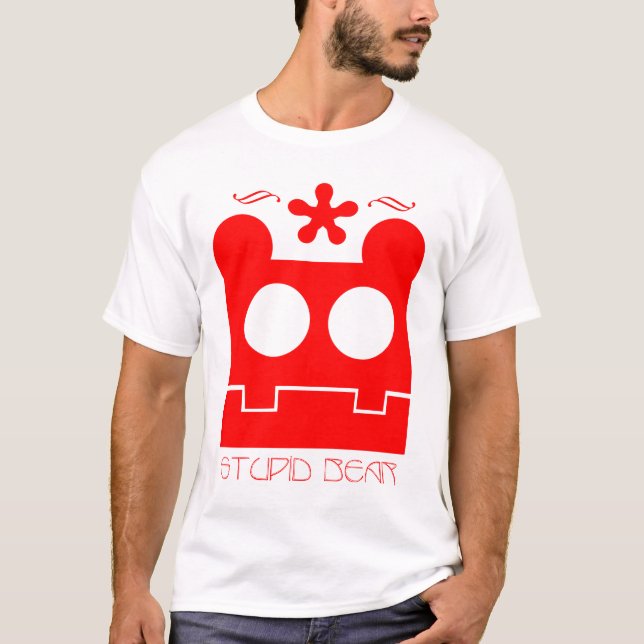 Camiseta vermelho estúpido do desgaste do urso (Frente)