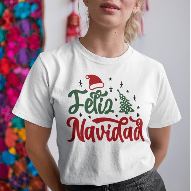 Camiseta Vermelho Festivo e Feliz Navidad Verde (Red and Green Feliz Navidad Holiday T-shirt)