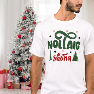 Camiseta Vermelho Festivo e Verde Nollaig Shona