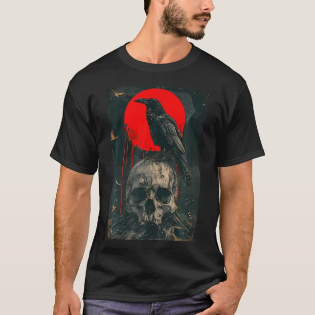 Camiseta Vermelho Lua Negra Gótica Crânio Crânio Crafre Neg (Frente)