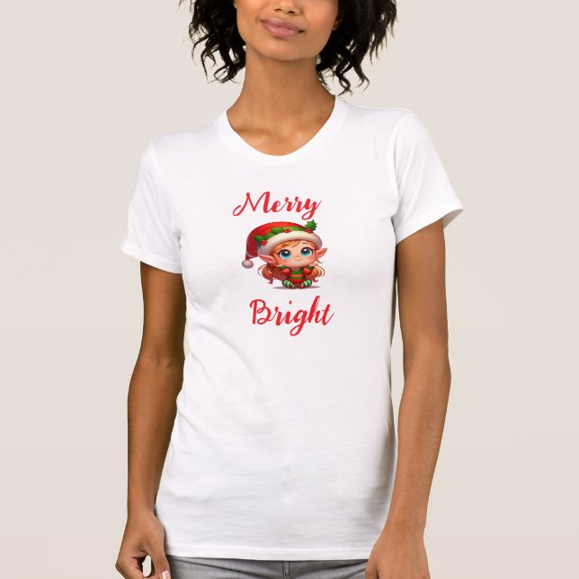 Camiseta Vermelho moderno brilhante feliz com mulheres boni (Frente)