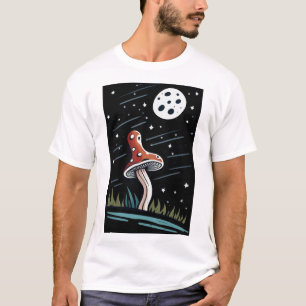 Camiseta Vermelho no Cogumelo Negro para fundos brancos)