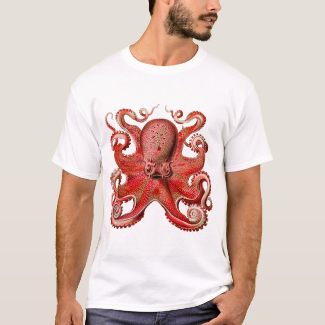 Camiseta Vermelho Octopus Haeckel (Frente)