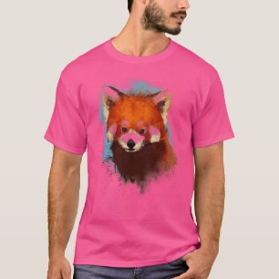 Camiseta Vermelho Panda Ilustração de Tinta Fluffy Cute Ani