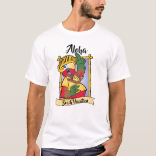 Camiseta Vermelho Verde Engraçado Pássaro Branco