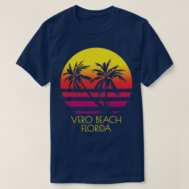 Camiseta Vero Beach Florida Palm Trees Tropicais Sunset Vac (Frente do Design)