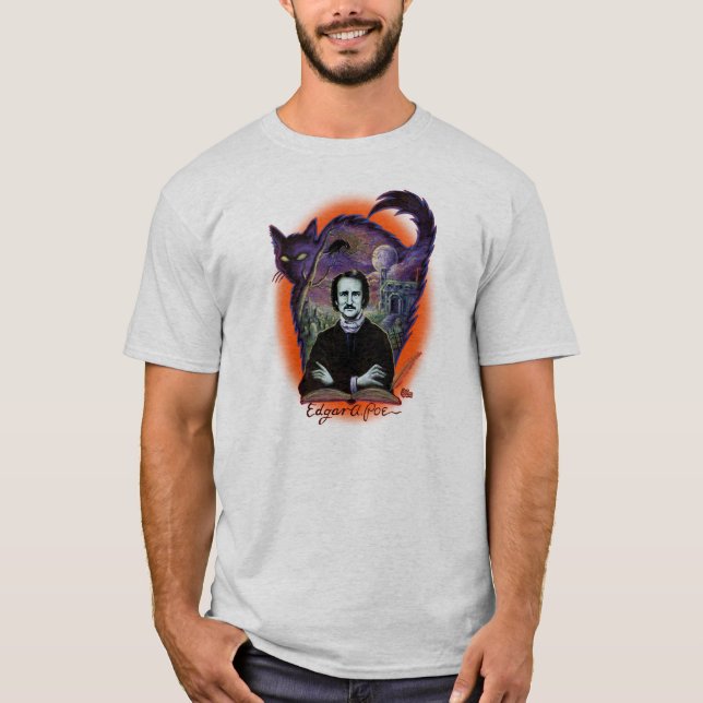 Camiseta Versão de Edgar Allan Poe o Dia das Bruxas (Frente)