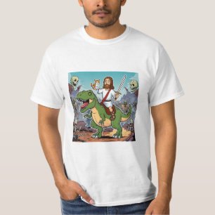 Camiseta Versão do desenho animado de Jesus no T-rex