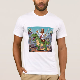 Camiseta Versão do desenho animado de Jesus no T-rex