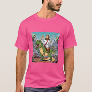 Camiseta Versão do desenho animado de Jesus no T-rex