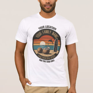 Camiseta Versão Retroativa da Família de Férias de Praia do