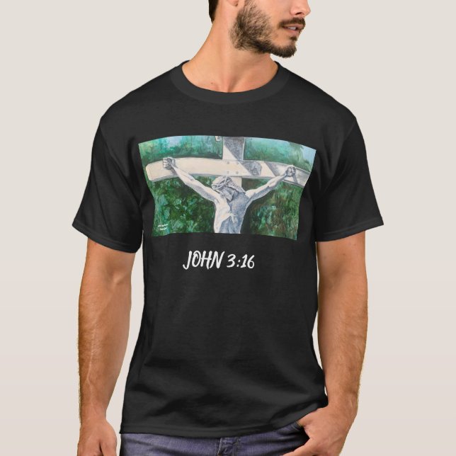 Camiseta Versículo Bíblico Cristão João 3:16. (Frente)