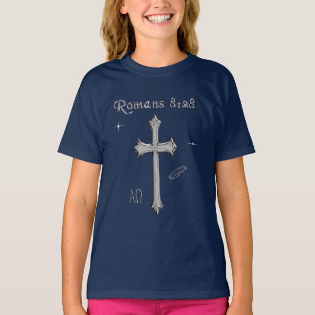 Camiseta versículo bíblico cristão Romanos 8:28 (Frente)
