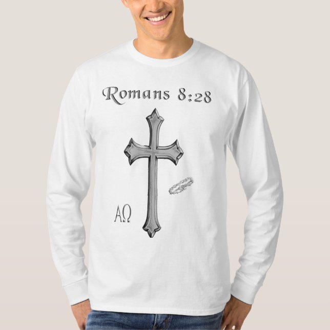 Camiseta versículo bíblico cristão Romanos 8:28 (Frente)