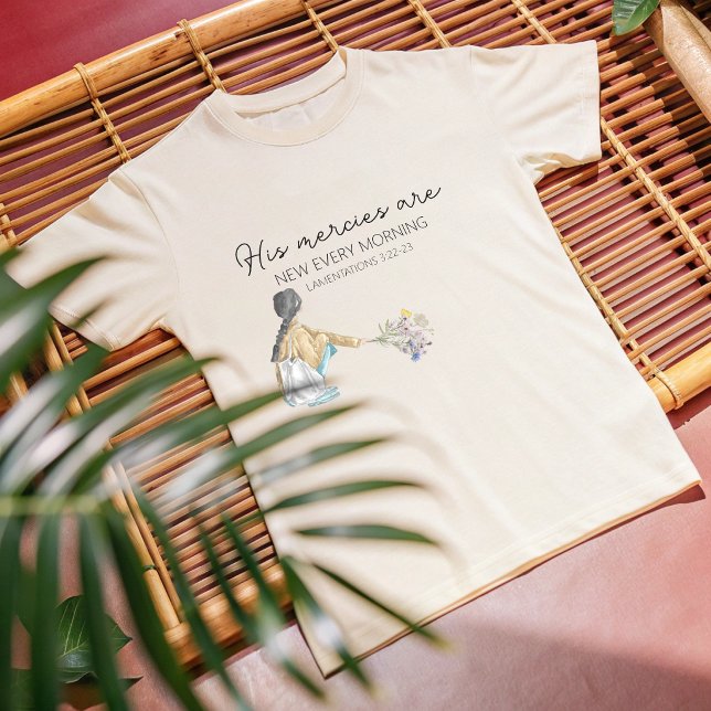 Camiseta Versículo da Bíblia Cristã (His Mercies are new every morning Christian Bible verse shirt. Floral faith based  scripture gift. )