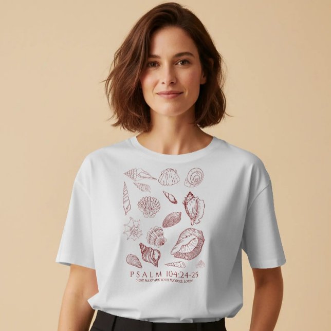 Camiseta Versículo da Bíblia de Concha Marinha (Seashell Bible Verse tee. Perfect for church retreats, beach vacations, or everyday casual wear!)