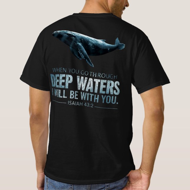 Camiseta Versículo de conforto cristão da baleia em águas p (Verso)