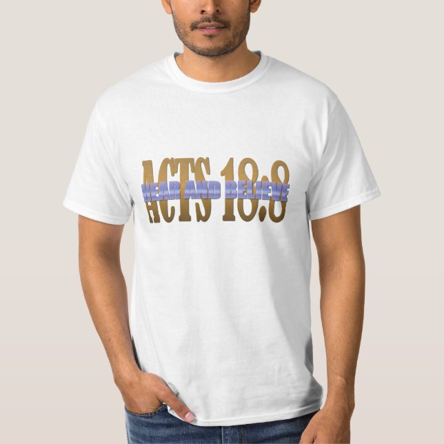 Camiseta Verso da bíblia - Atos 18;8 (Frente)
