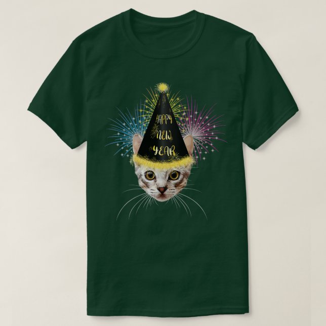 Camiseta Véspera de ano novo Cat Feliz ano novo 2023 Parte  (Frente do Design)