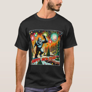 Camiseta Véspera de Ano Novo Engraçada 2024 Pé Grande e Fog