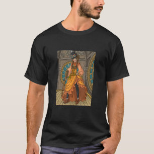 Camiseta Vestida de laranja brilhante, mulher picante a vap