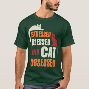 Camiseta Vestido Abençoado E Gato Obcecado Gato Gato Ow