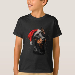 Camiseta Vestido de Natal de Cachorro Doberman Luzes de Nat
