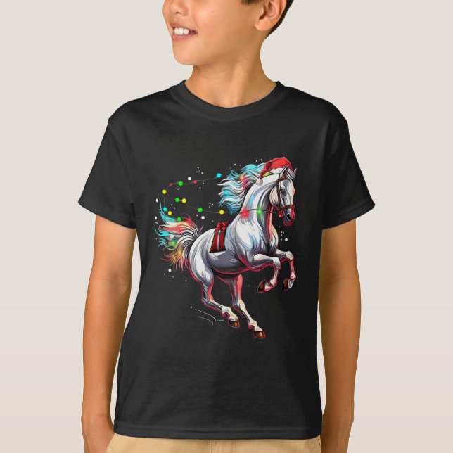 Camiseta Vestido de Natal do Cavalo do Papai Noel (Frente)