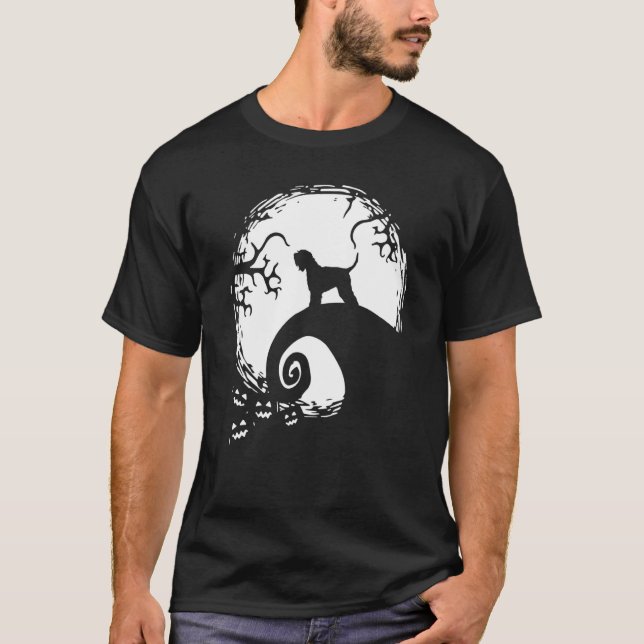 Camiseta Vestido Molhado De Terrier E De Halloween De Lua (Frente)