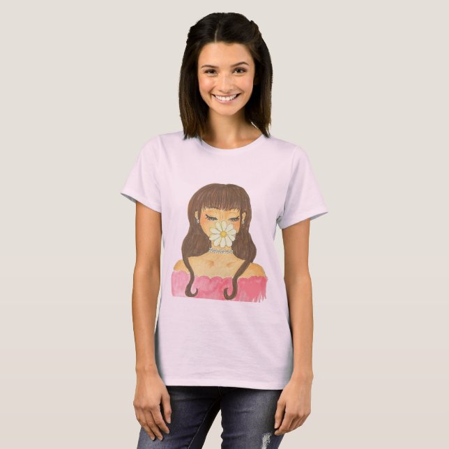 Camiseta Vestido Rosa Menina Margarida (Frente Completa)