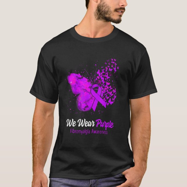 Camiseta Vestimos Fibromialgia Roxa Sensibilização Borbolet (Frente)